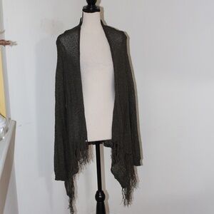 Chico's,  Dark green knit  Fringe long sleeve Asymmetrical Open front Cardigan